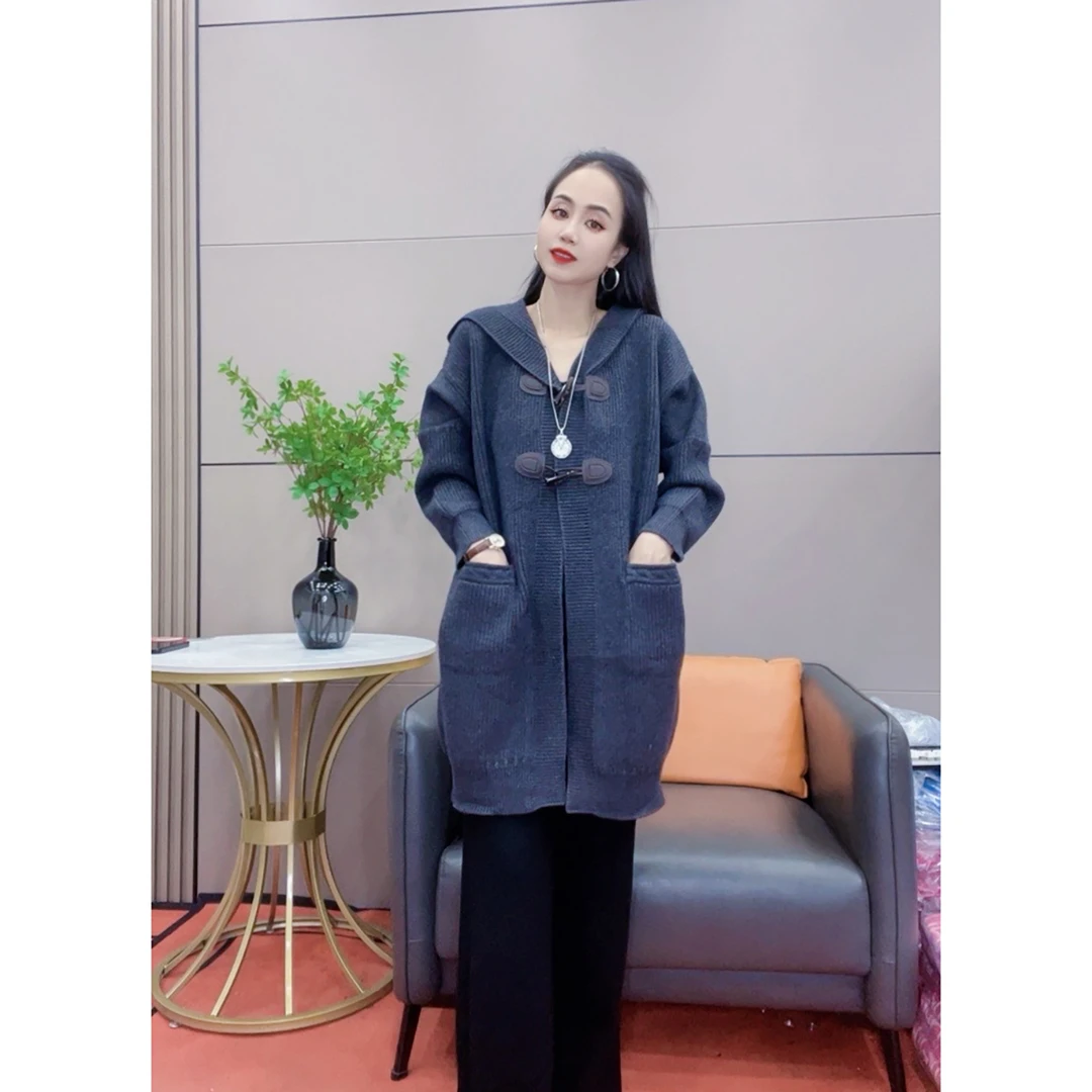 3437 牛角扣口袋款连帽外套秋冬新款重工开衫外套