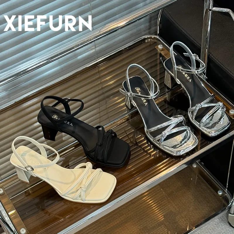 XIEFURN/鞋夫人2024夏季新款高跟凉鞋小众时尚气质百搭法式方头女