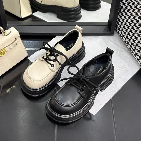 XIEFURN/鞋夫人系带厚底单鞋女2023秋季新款百搭学院风圆头乐福鞋