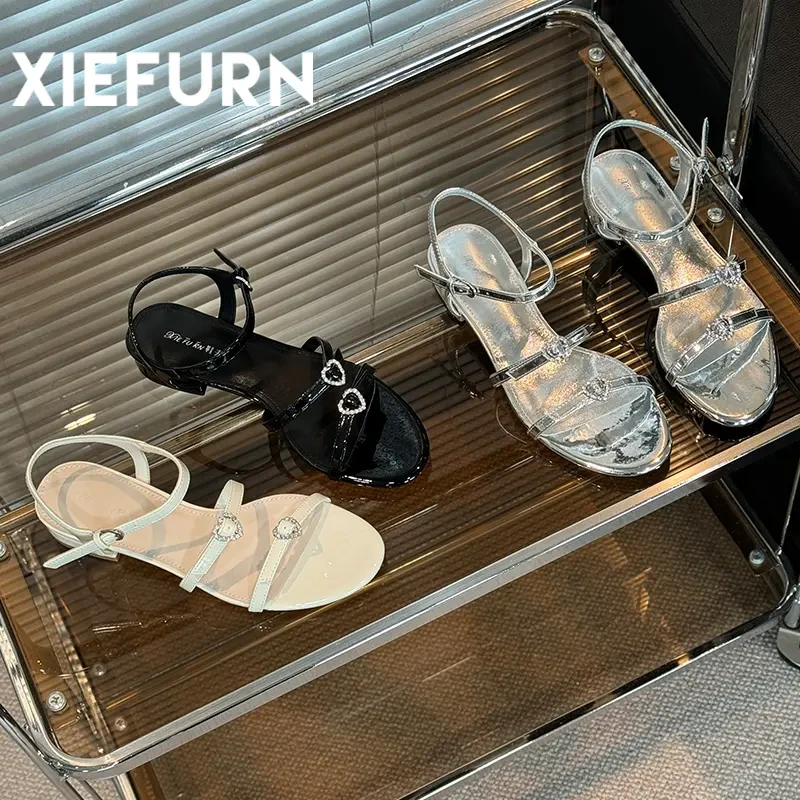 XIEFURN/鞋夫人2024夏季新款小众气质时尚百搭平底一字带凉鞋