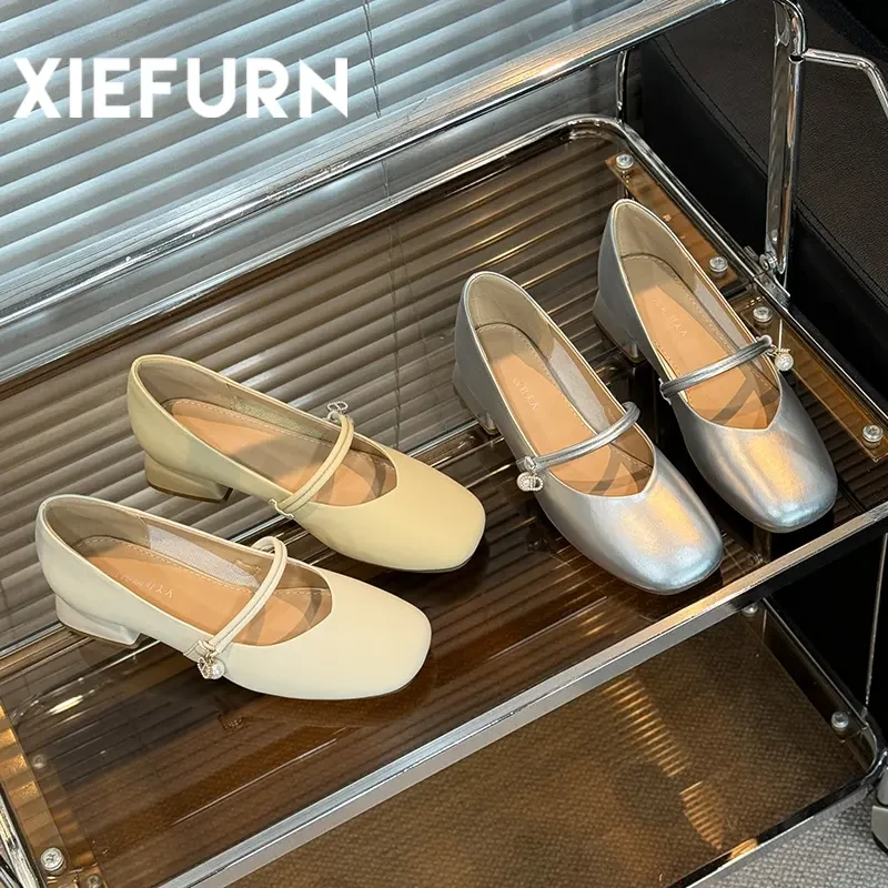 XIEFURN/鞋夫人法式玛丽珍2024夏季爆款时尚温柔百搭浅口中跟单鞋