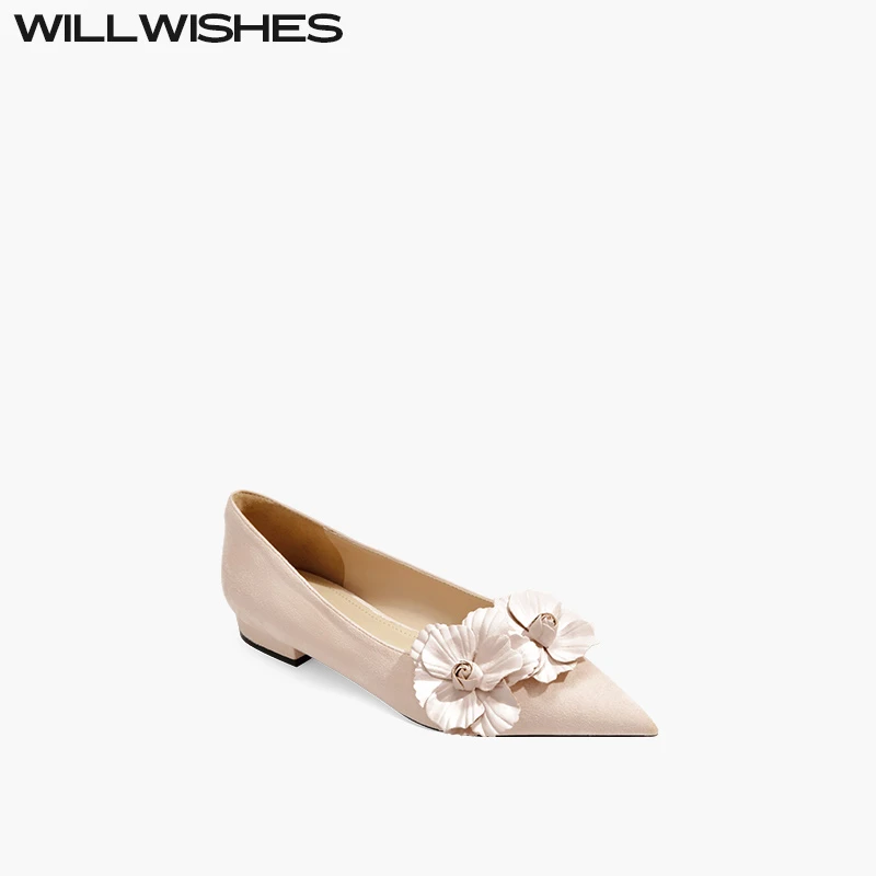 WILLWISHES/王玎设计女鞋2025春季新款高级花朵单鞋浅口细高跟鞋