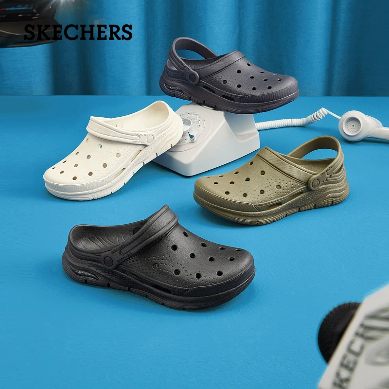 Skechers斯凯奇男款泡泡鞋舒爽透气洞洞鞋厚底增高凉鞋新款243160