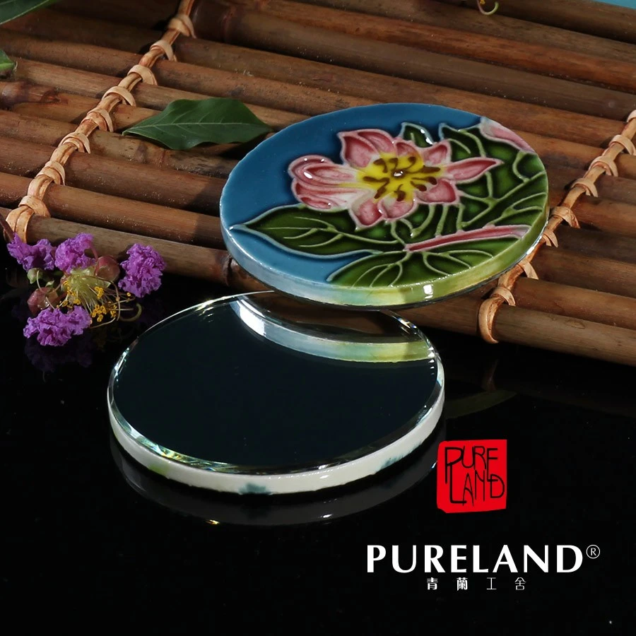 原创精致清新文艺礼品瓷板画化妆镜