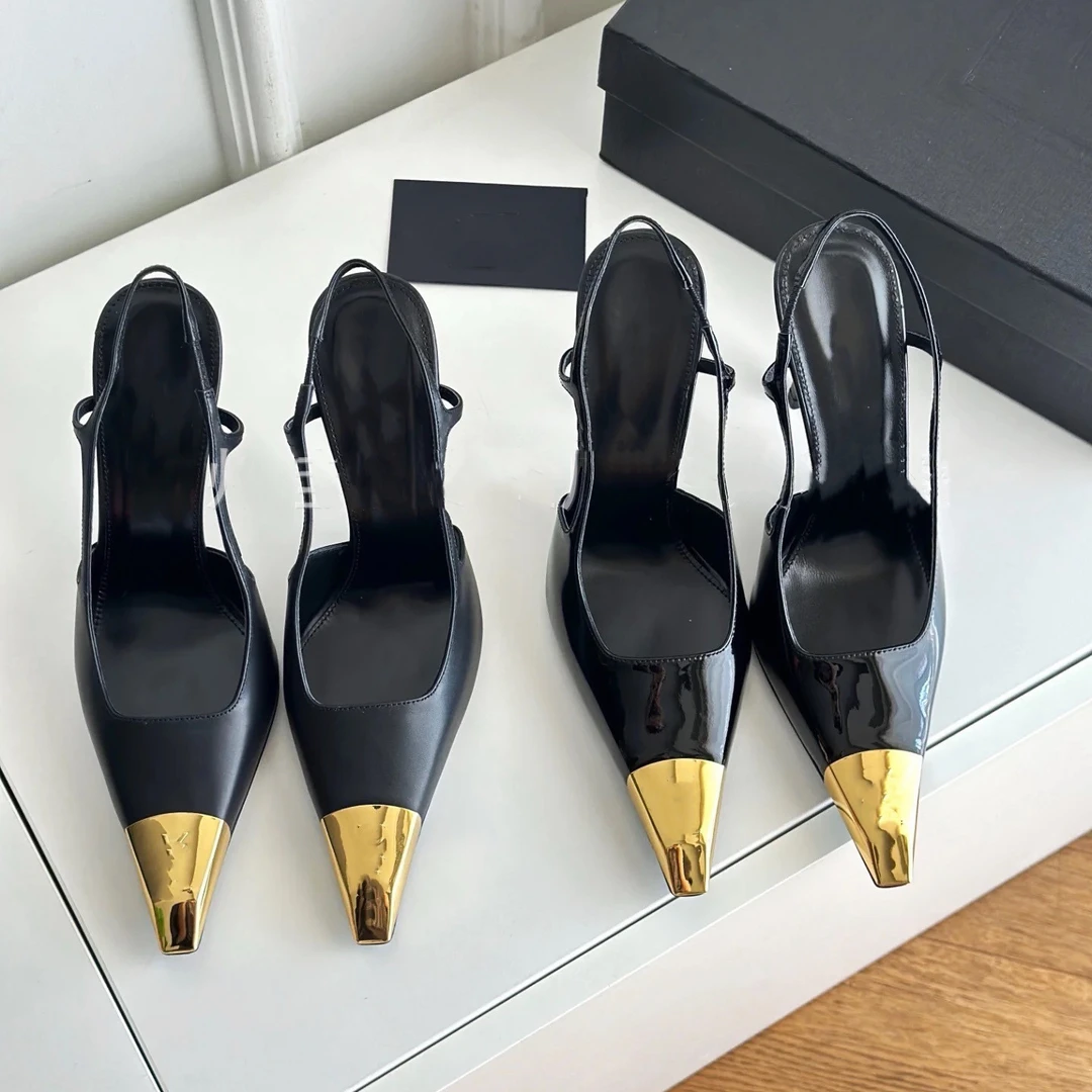 高级感金属头 (2个高度) 性感漆皮方头细跟中跟高跟鞋包头单鞋