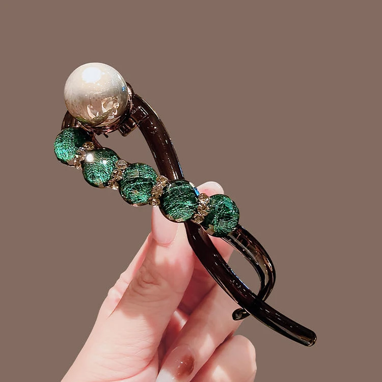 优雅仿珍珠扭扭夹一字发夹女后脑勺2024新款成人盘发香蕉夹抓夹子