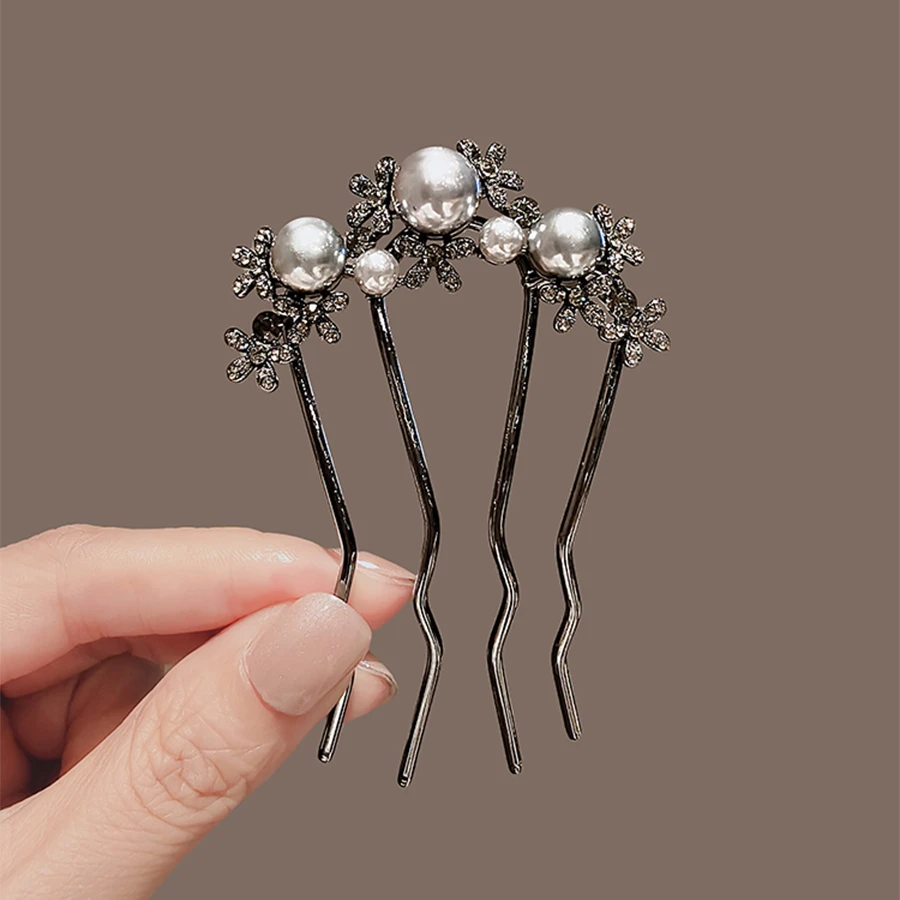 法式气质珍珠发插梳盘发夹优雅百搭丸子头发卡夹防滑发梳发簪子女