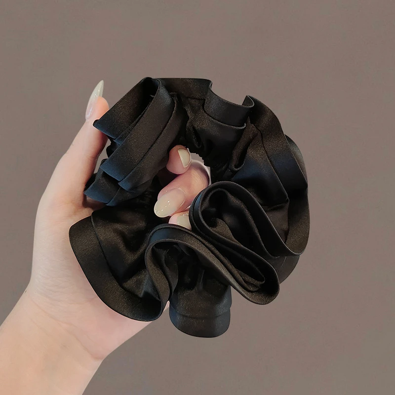 法式高级感大肠发圈女黑色缎面木耳花边发绳扎头发头绳2024年新款