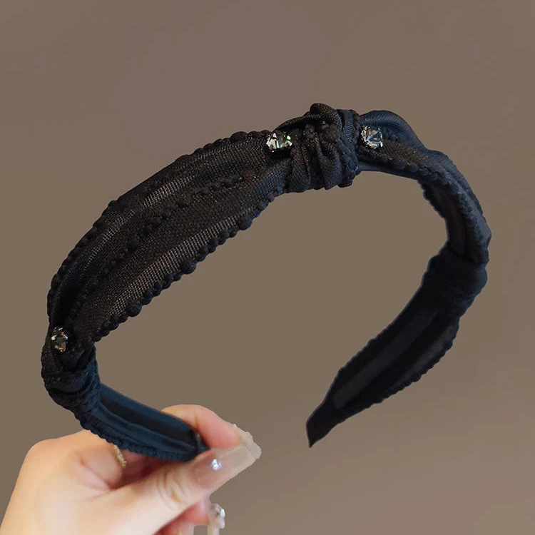 法式小香风网纱水钻发箍气质百搭新款简约显脸小宽边黑色时尚头箍