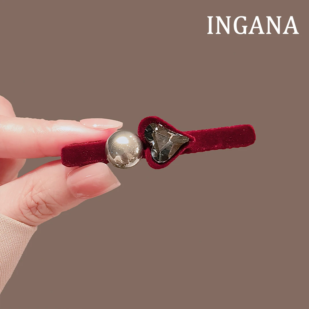 精致红色植绒水钻爱心鸭嘴夹前额刘海发夹女侧边夹子小号发卡头饰