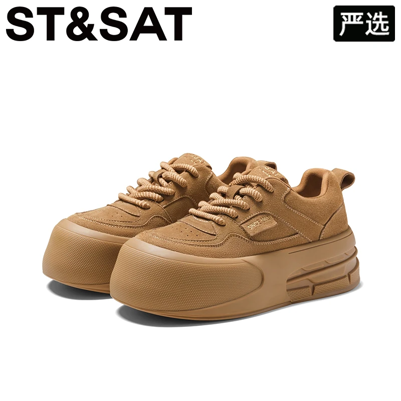 星期六松糕厚底小白鞋女2025冬季新款百搭丑萌面包鞋运动休闲板鞋