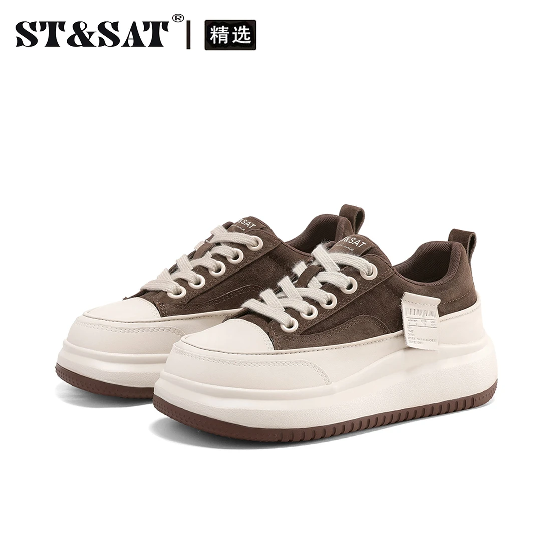 星期六厚底休闲女鞋2025冬季新品真皮时尚百搭板鞋增高运动小白鞋