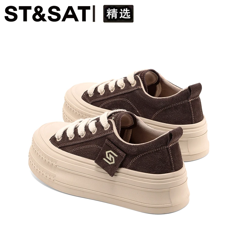 星期六增高厚底鞋百搭休闲鞋2025冬季新款运动板鞋系带帆布鞋女鞋
