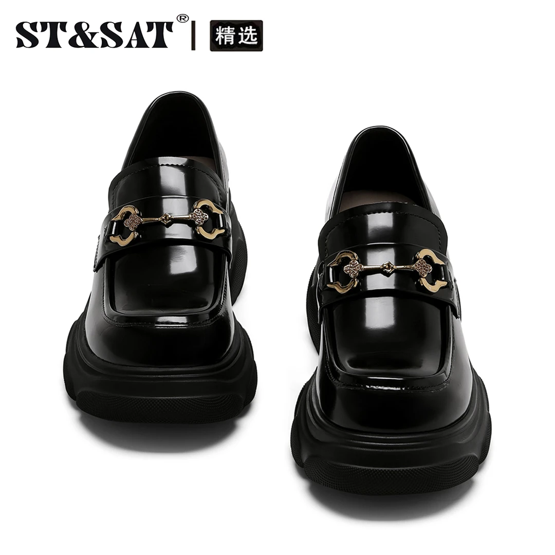 星期六复古金属扣乐福鞋2025冬季新款英伦风厚底一脚蹬女鞋单鞋潮