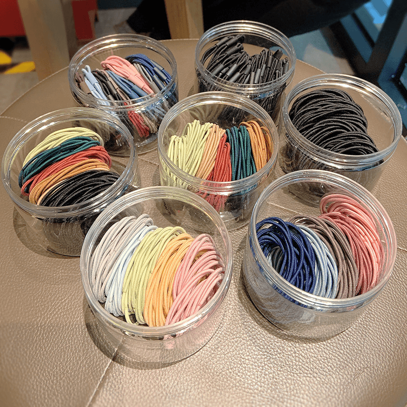 100根/盒 韩版套细款无接缝高弹力发圈尼龙扎头发皮筋扎头绳