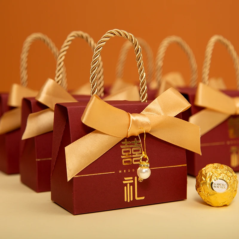 2024新款ins手提式结婚喜糖盒子婚礼糖果盒喜糖袋伴手礼回礼空盒