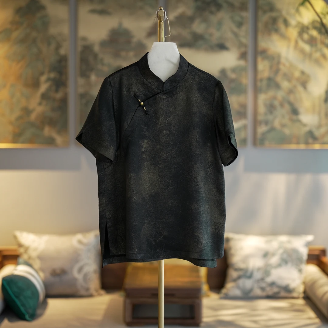 蓝大【墨绡】醋酸短袖上衣6495