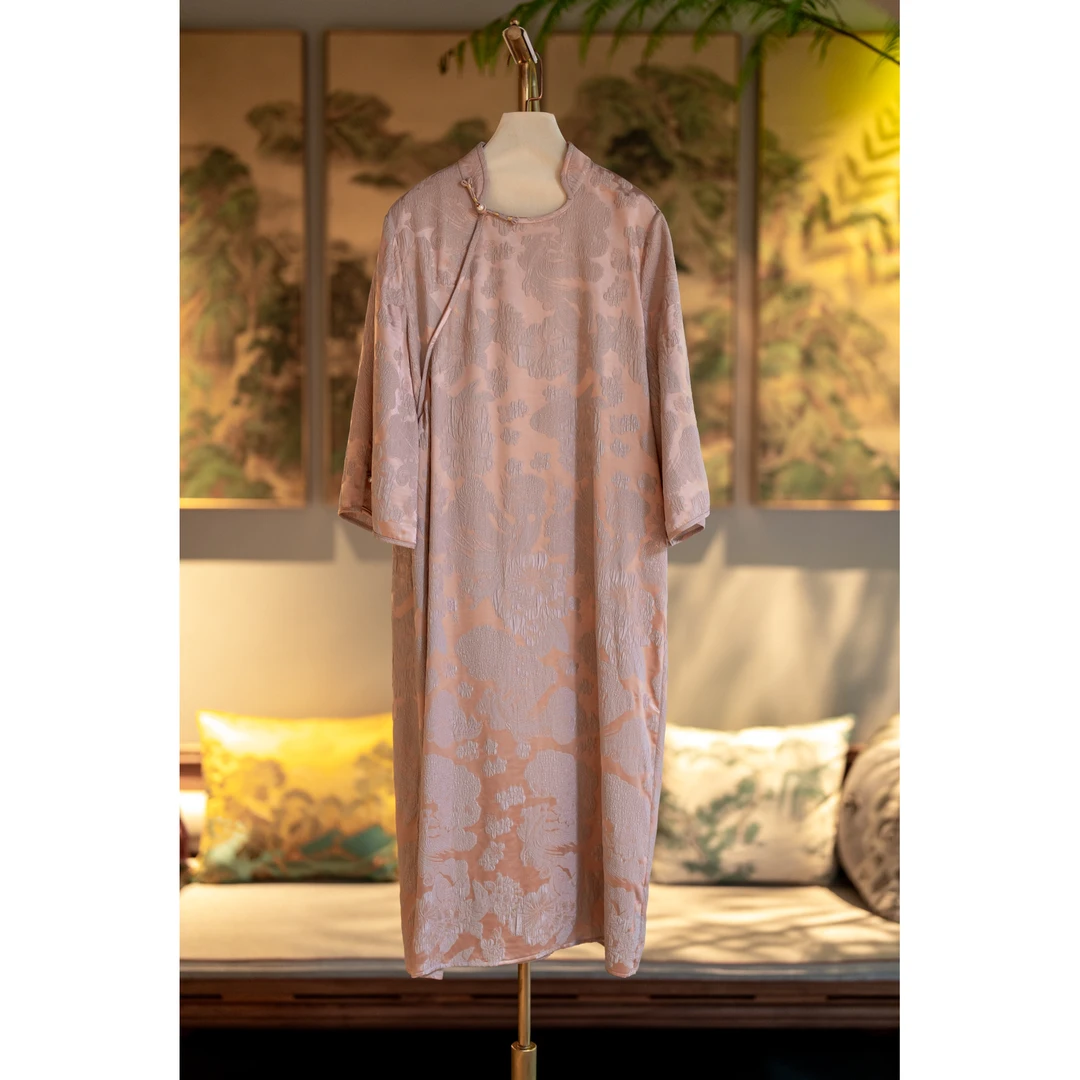 蓝大【粉装】桑蚕丝冠乐绉连衣裙6276