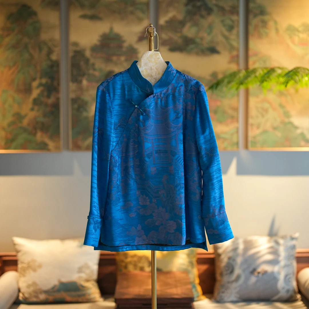 蓝大【静芹】桑蚕丝新中式长袖上衣7234