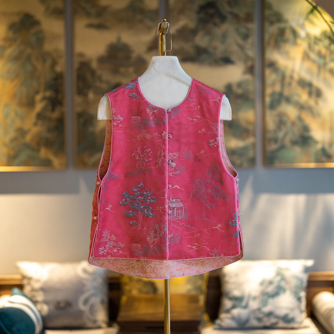 蓝大【溪知】桑蚕丝双穿新中式马甲6531