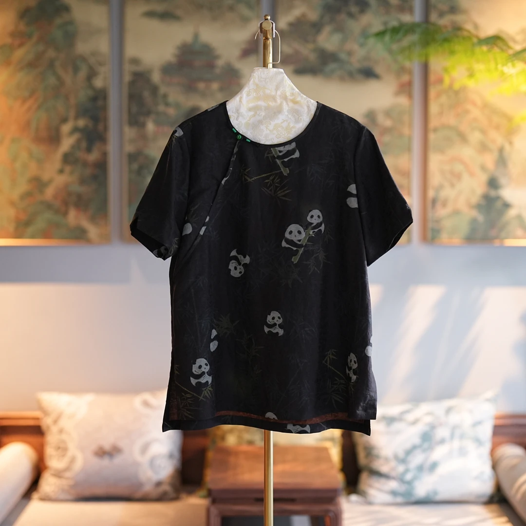 蓝大【婉婵】香云纱桑蚕丝短袖上衣6553