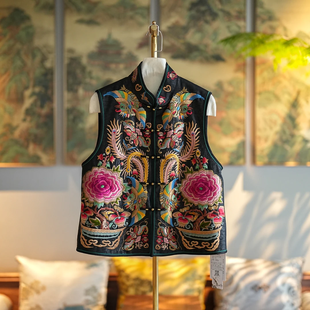 蓝大【岁幽】桑蚕丝龟裂纹刺绣马甲6629