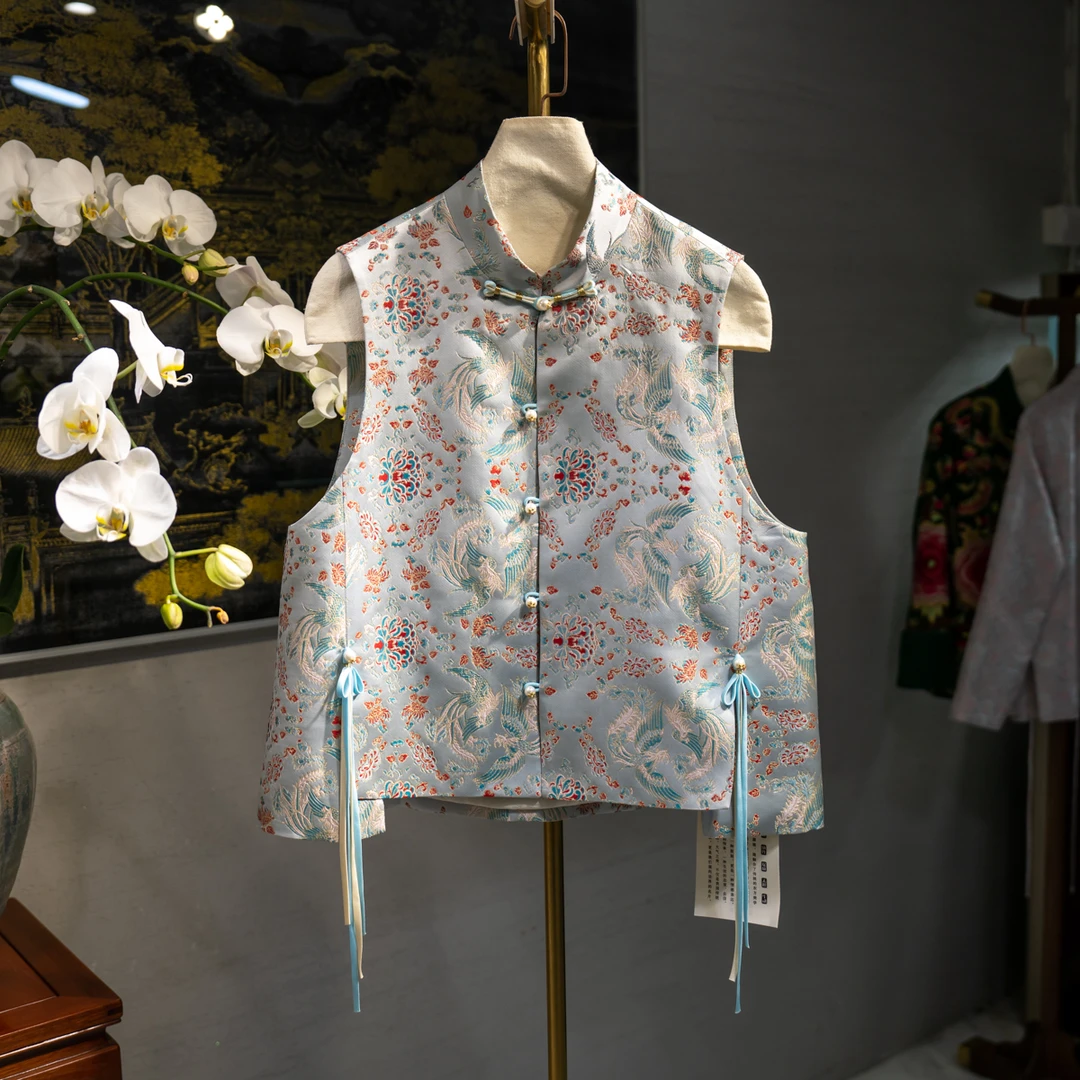 蓝大【双凤】桑蚕丝流苏马甲6206