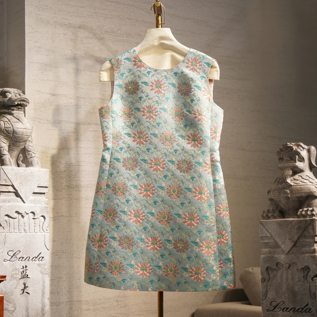 蓝大【含苞】桑蚕丝无袖连衣裙6157