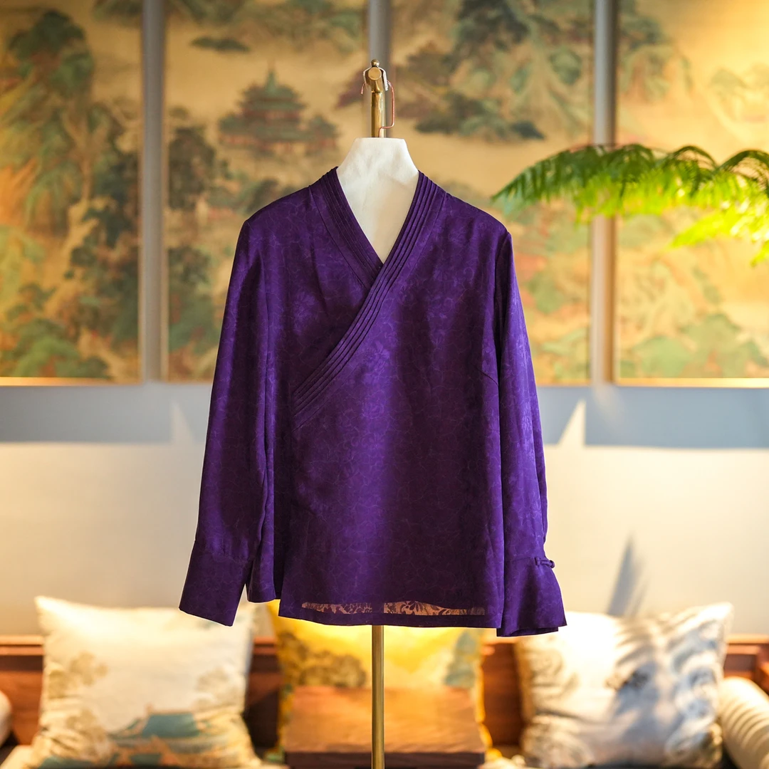 蓝大【花间集】新中式桑蚕丝长袖上衣7068