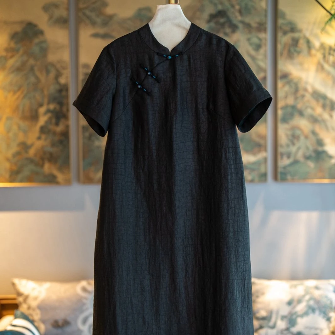 蓝大【尔雅】新中式桑蚕丝连衣裙6448