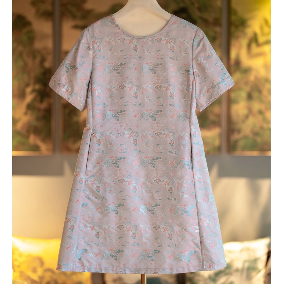 蓝大【淮月】桑蚕丝短袖连衣裙6433