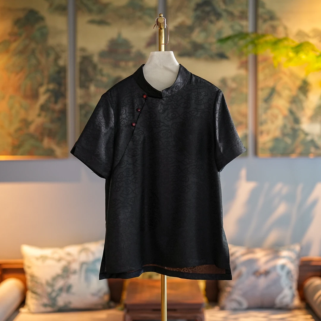 蓝大【步崖】桑蚕丝短袖上衣6682