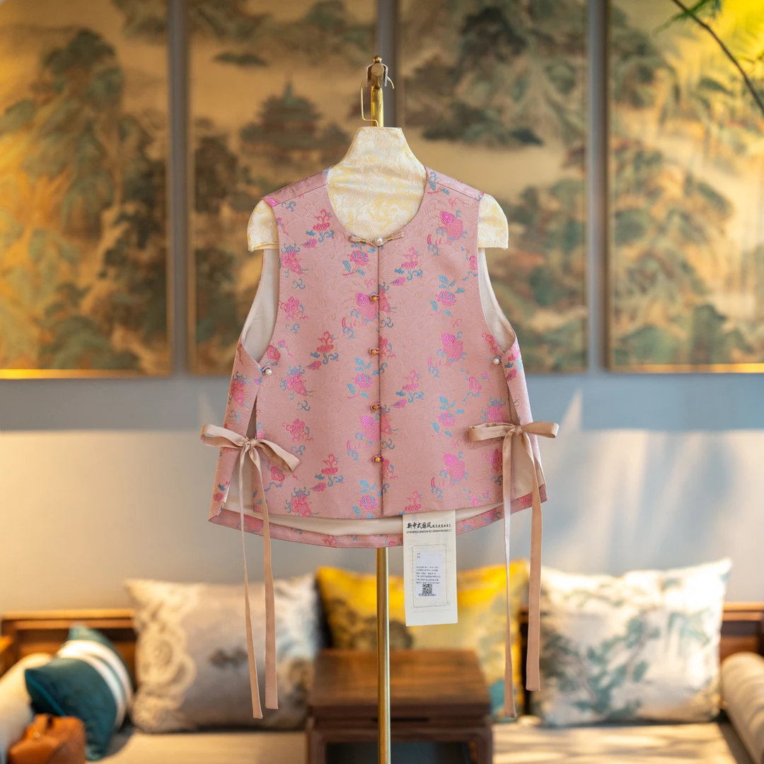 蓝大【鱼跃龙门】桑蚕丝新中式马甲5007