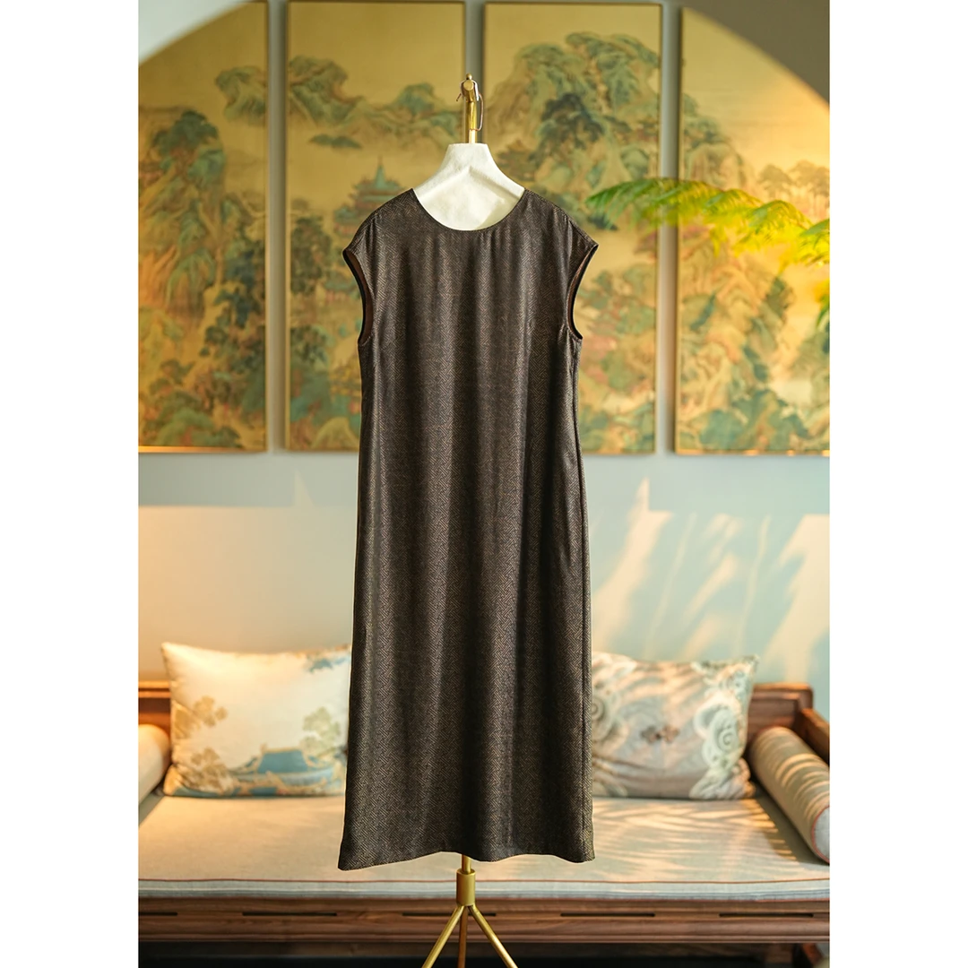 蓝大【太阳裙】桑蚕丝圆领连衣裙6732