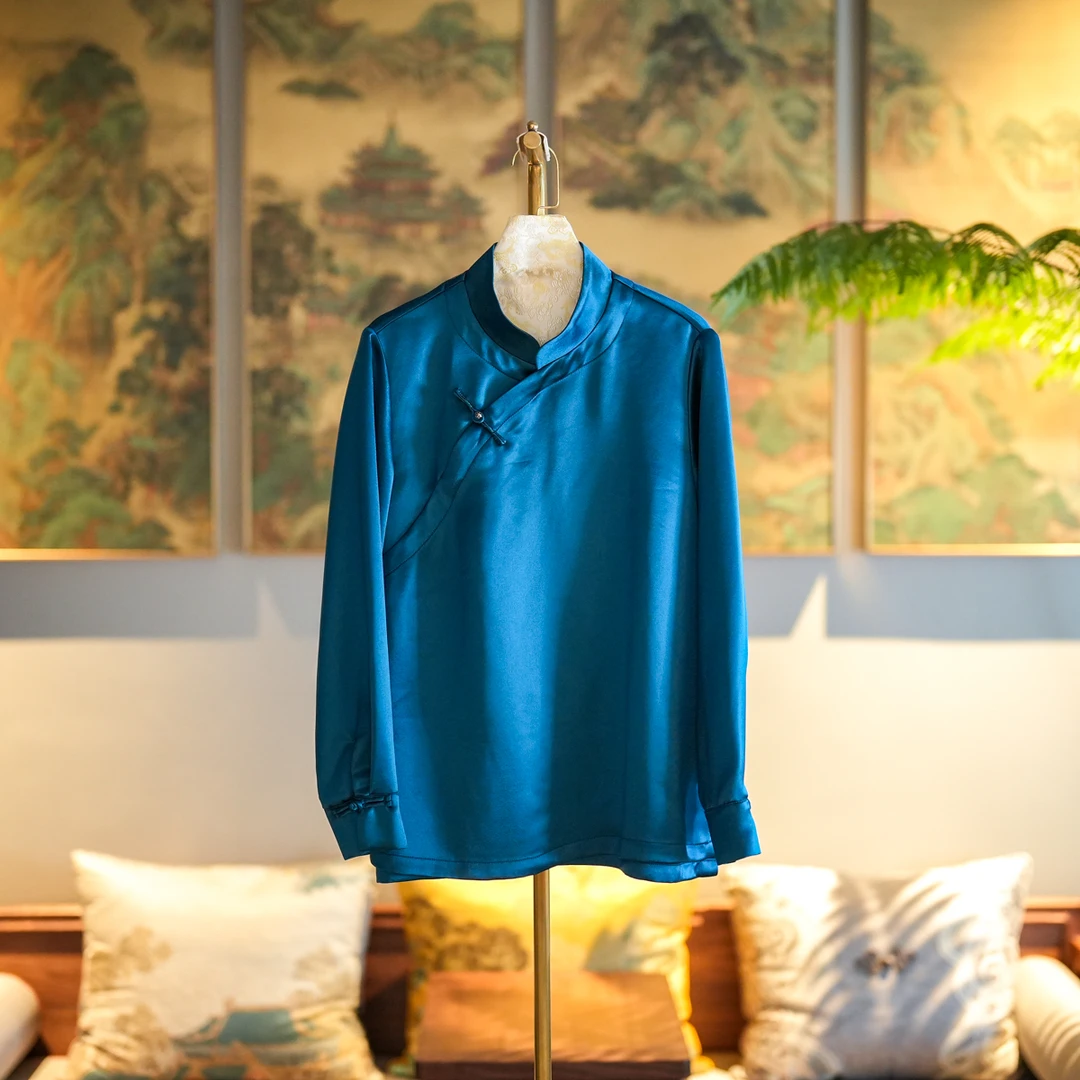 蓝大【山水】新中式国风醋酸长袖上衣7009