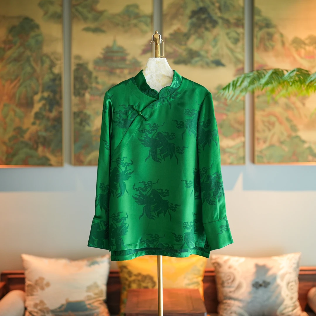 蓝大【玉娆】桑蚕丝冠乐绉长袖上衣7125