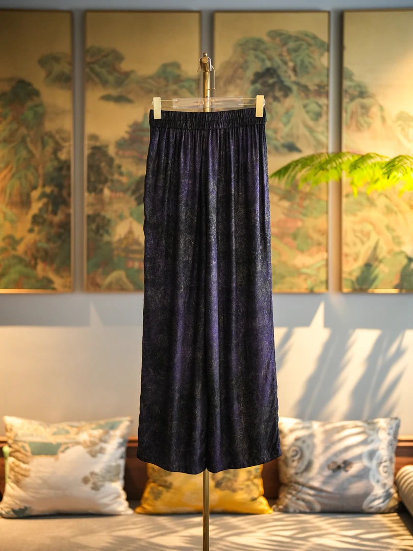 蓝大【烟阙】醋酸双面穿双层阔腿裤9996休闲气质直筒时尚新中式（琳）