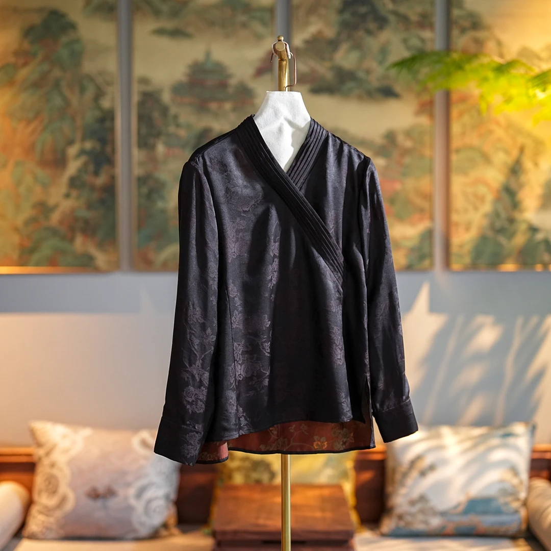 蓝大【沫栀】桑蚕丝V领上衣6784