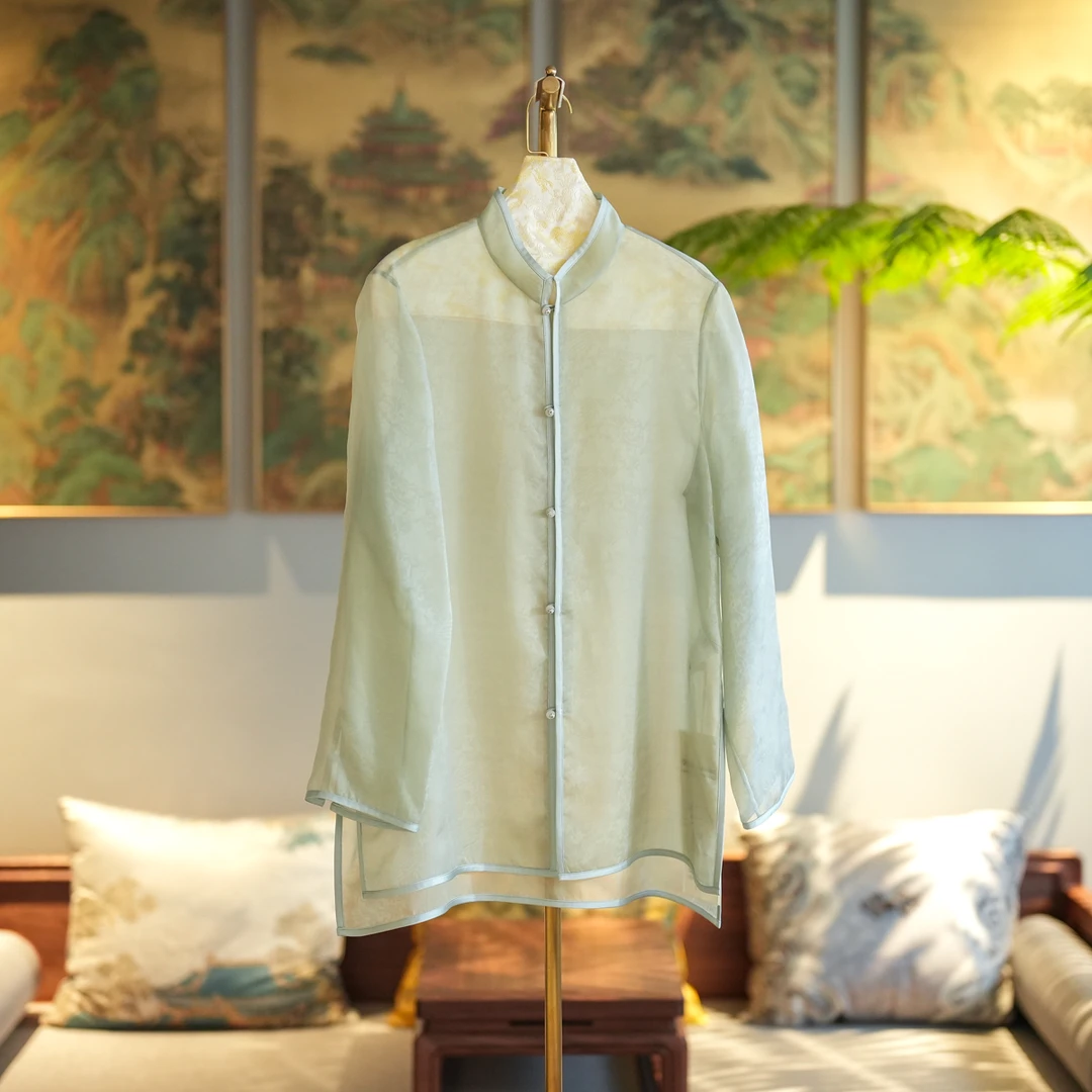 蓝大【单调】新中式桑蚕丝长袖上衣6390