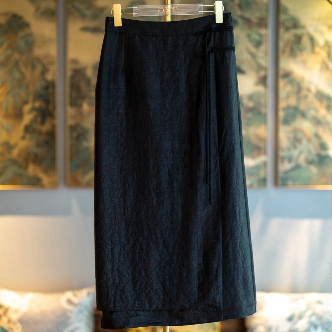 蓝大【翎雀】桑蚕丝香云纱半身裙6529