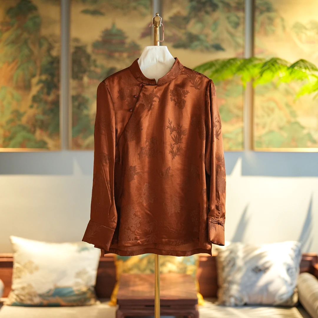 蓝大【伟傲】新中式桑蚕丝长袖上衣7012