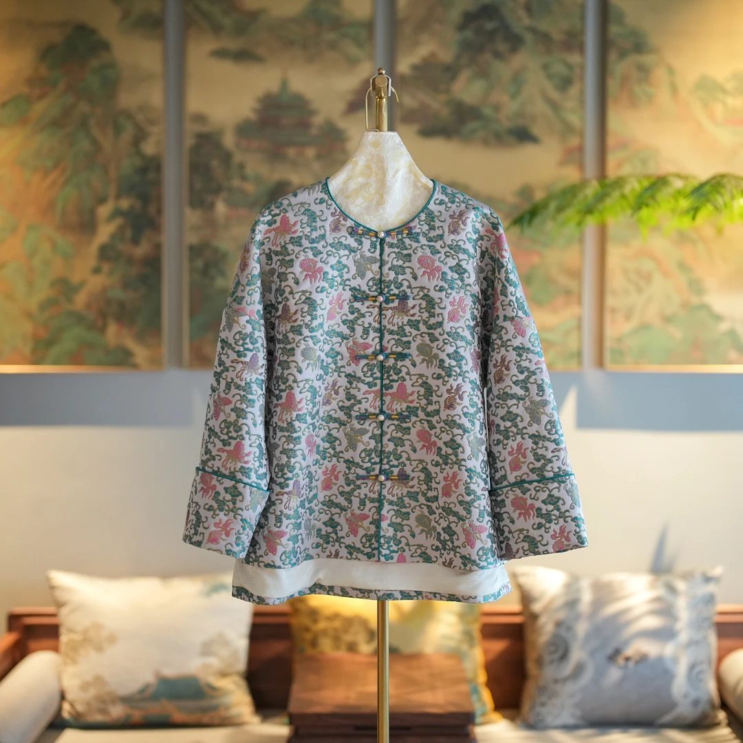 蓝大【秋荷】桑蚕丝国风新中式长袖外套7263