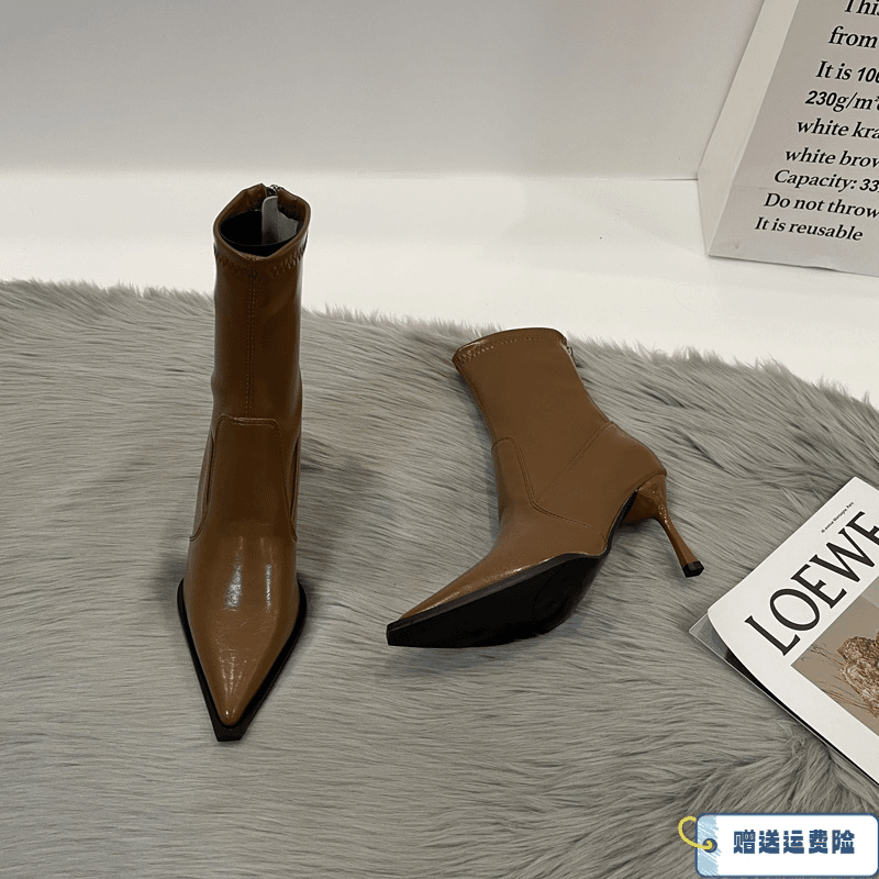 潮牌沿荐小个子靴子女显高细跟秋季高跟鞋小众设计感高级
