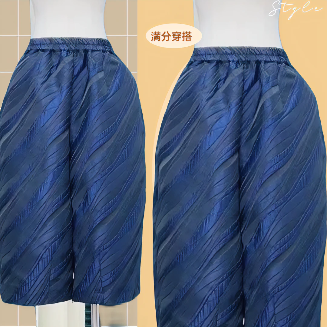 复古时尚立体提花遮肉显瘦八分裤休闲阔腿裤