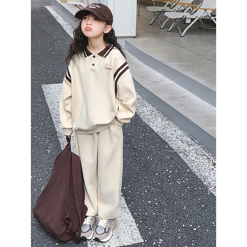 商场同款女童运动套装春秋2024新款polo领卫衣卫裤两件套秋季女大