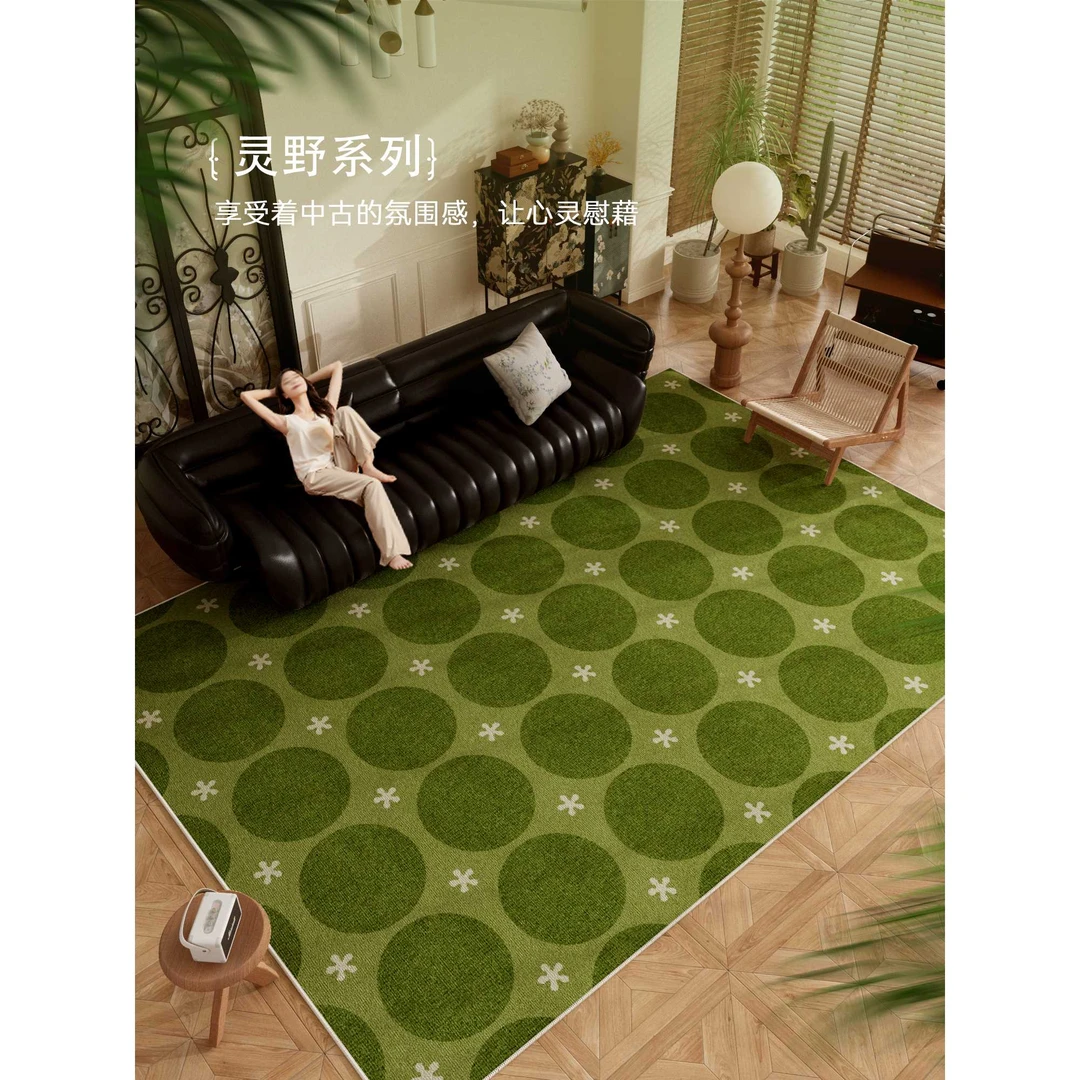 2024新款复古风绿色客厅地毯轻奢高级感沙发茶几无毛耐脏加厚地垫