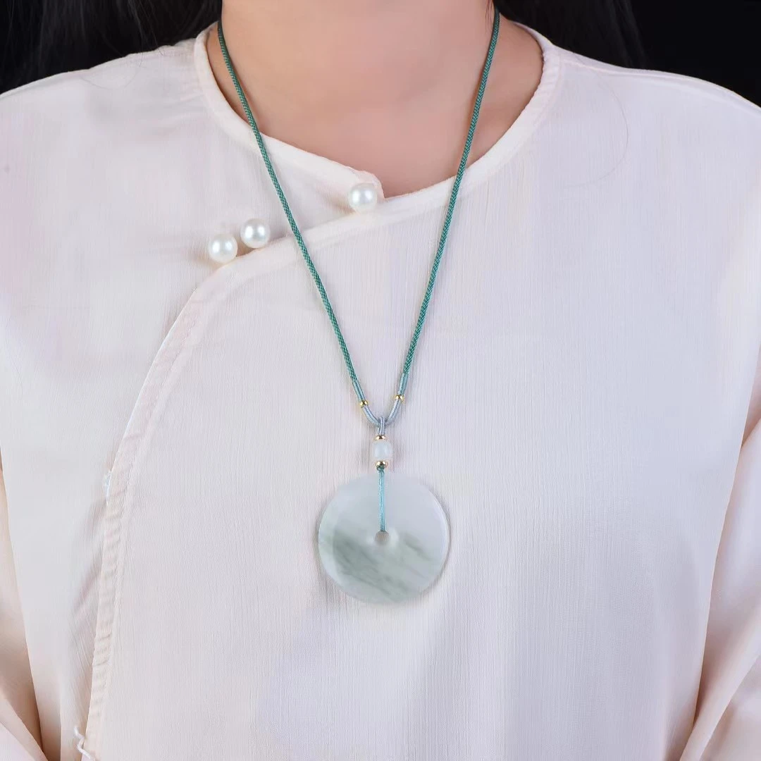 飘花天然玉石大平安扣颈饰正品天山翠男女挂坠气质百搭多样性发货