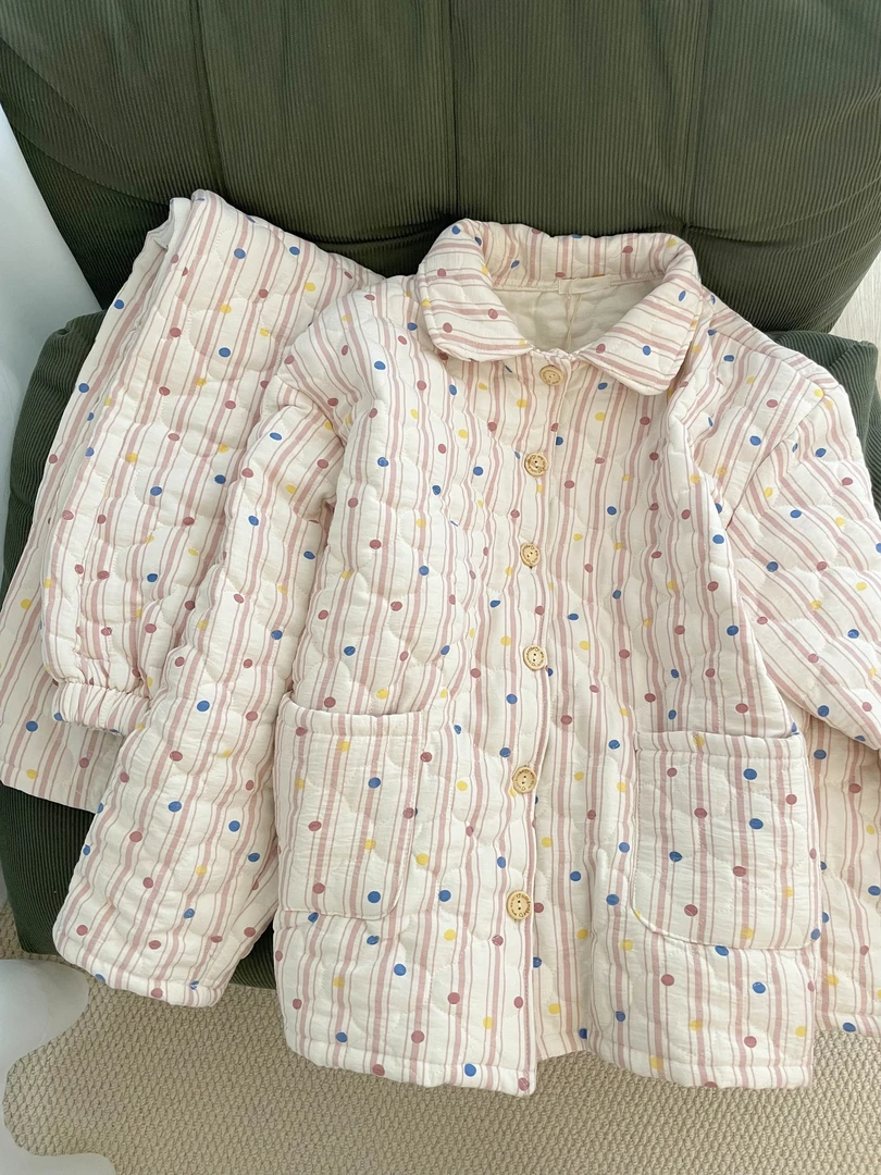 【彩色波点】小众设计感夹棉睡衣女冬季简约新款加厚休闲家居服套装