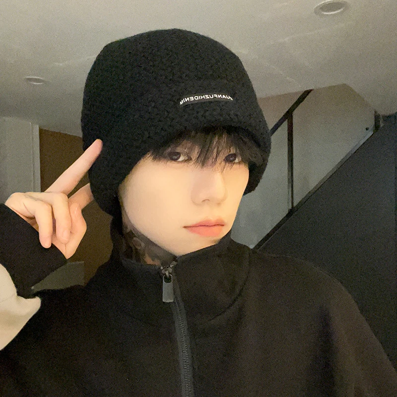 毛线帽显脸小大头围毛线帽子男款秋冬冷帽韩版百搭加厚黑色针织帽