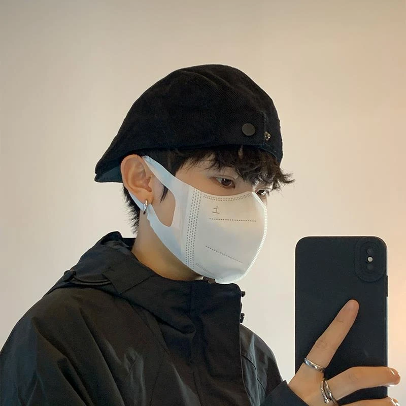 秋冬韩版反戴灯芯绒前进帽子男短檐保暖百搭复古贝雷帽显脸小痞帅